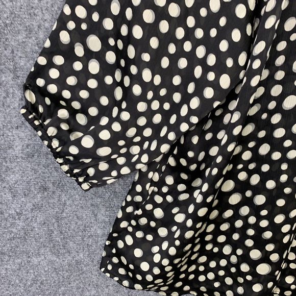 Avenue Black White Polka Dot Top Women 26/28 Button Up Scoop Neck - Picture 10 of 12